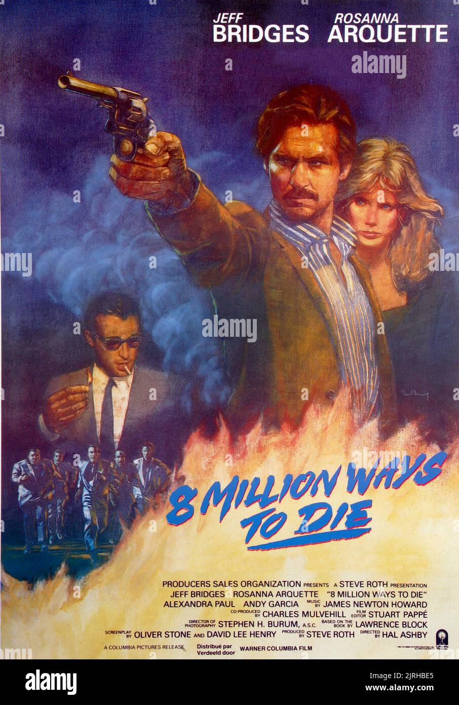ANDY GARCIA, Jeff Bridges, Rosanna Arquette, Plakat, 8 Millionen Wege zu sterben, 1986 Stockfoto