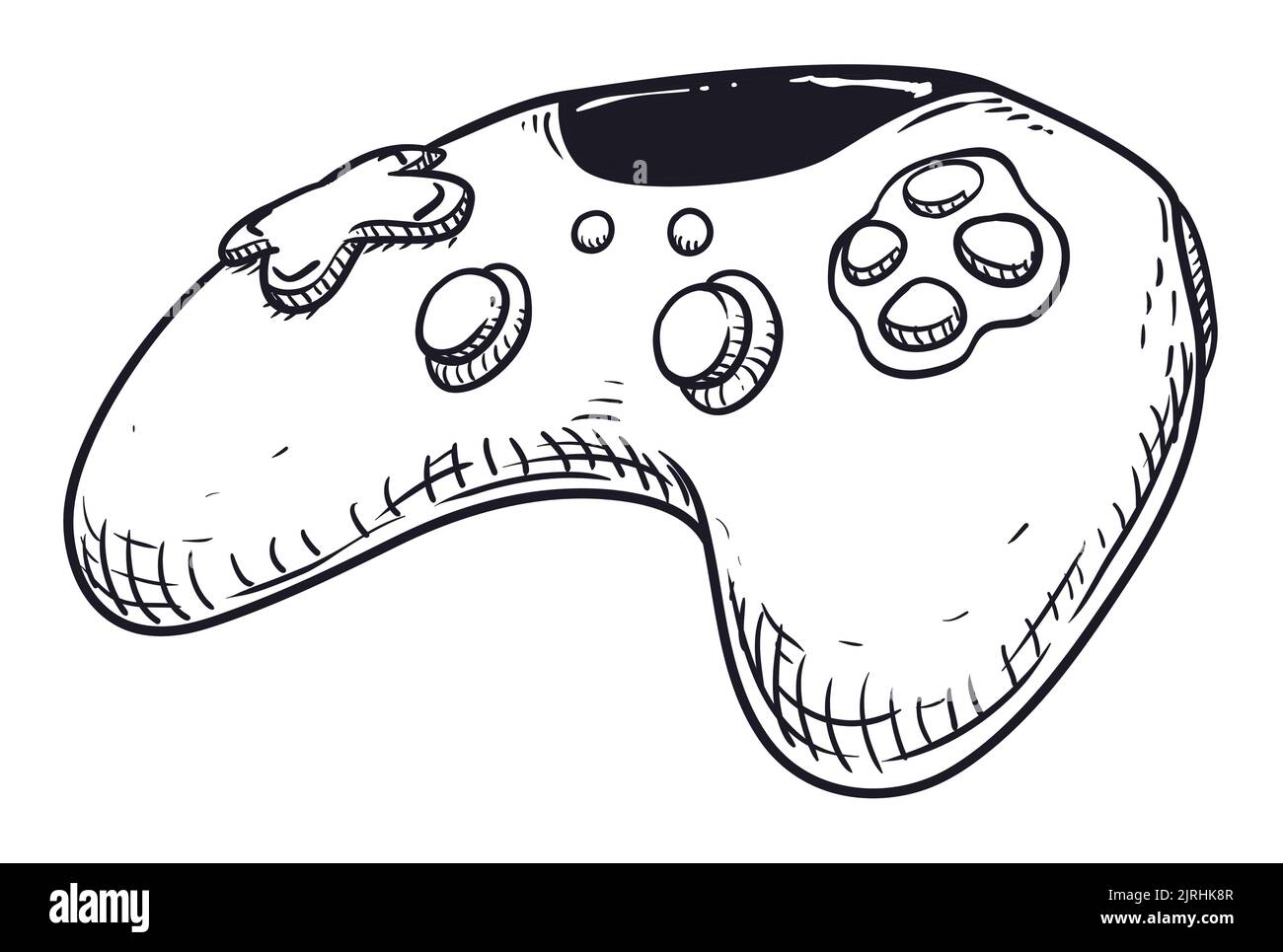 Gamepad oder Game Controller im handgezeichneten Stil mit Joypad, Knöpfen und Sticks. Stock Vektor