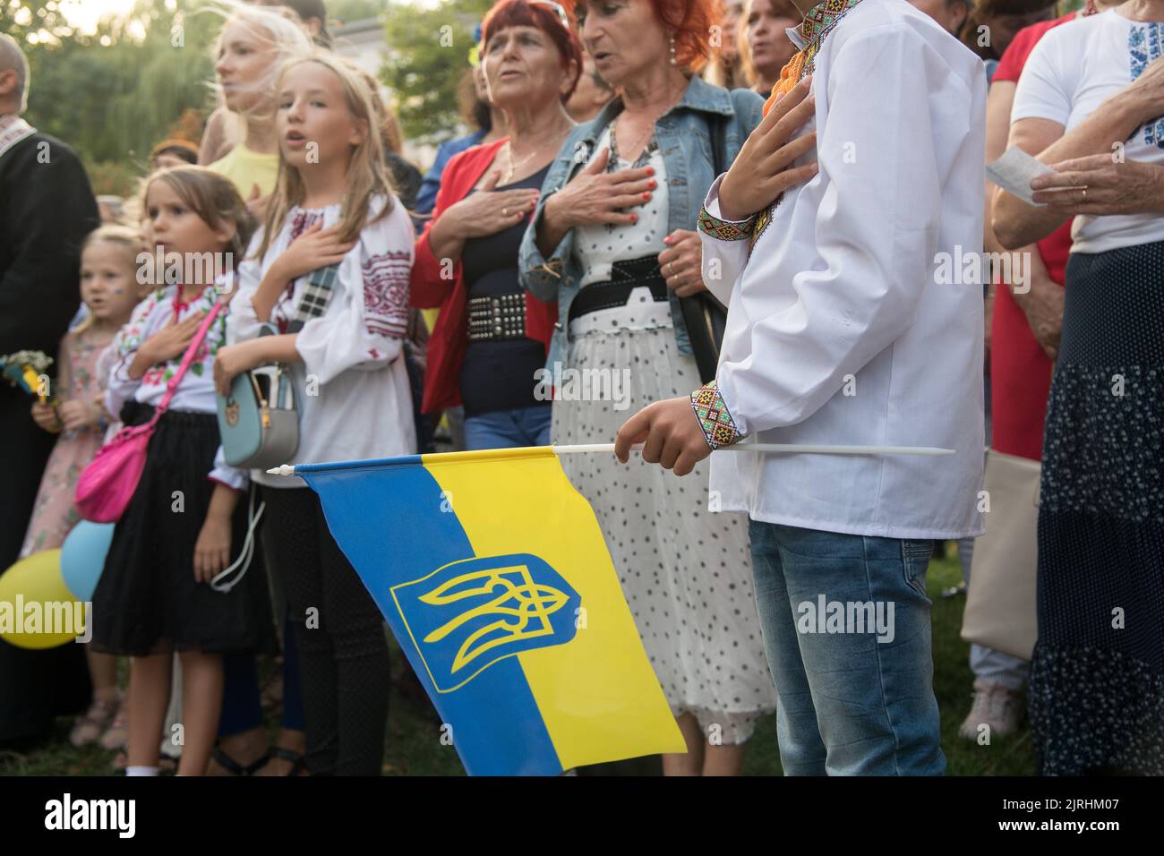 Danzig, Polen. 24.. August 2022. Anti-Kriegs-Protest gegen russische Invasion in der Ukraine, in sechs Monaten des Krieges in der Ukraine und ukrainischer Staatsfeiertag Unabhängigkeitstag der Ukraine © Wojciech Strozyk / Alamy Live News Stockfoto