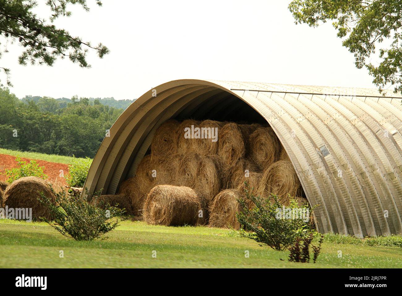 Heuballen auf einem in Virginia, USA, gelegten Gelände Stockfoto