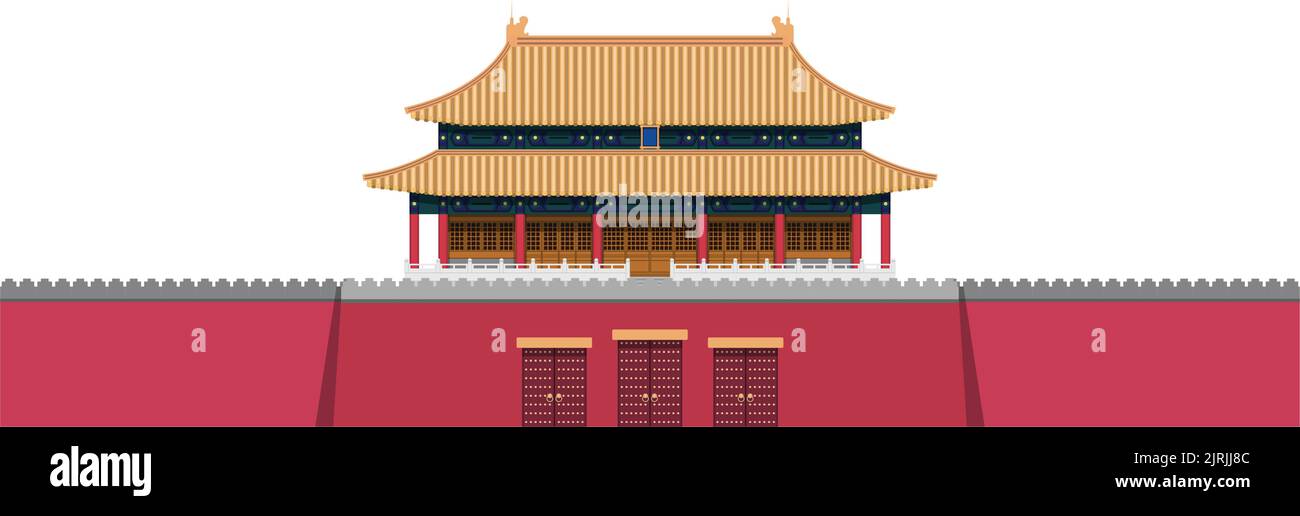 Überlagerte editierbare Vektordarstellung des traditionellen königlichen Palastes in China. Stock Vektor