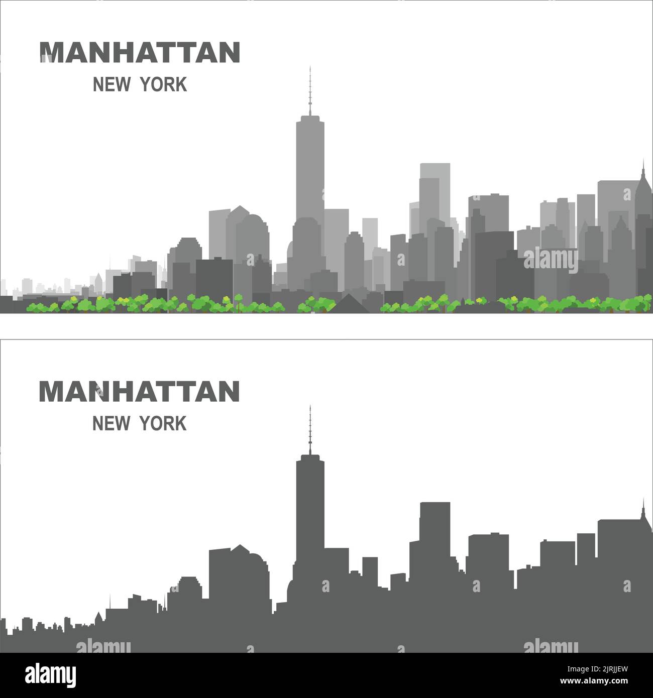 Geschichtete editierbare Vektordarstellung Silhouette von Manhattan, New York City, USA Stock Vektor