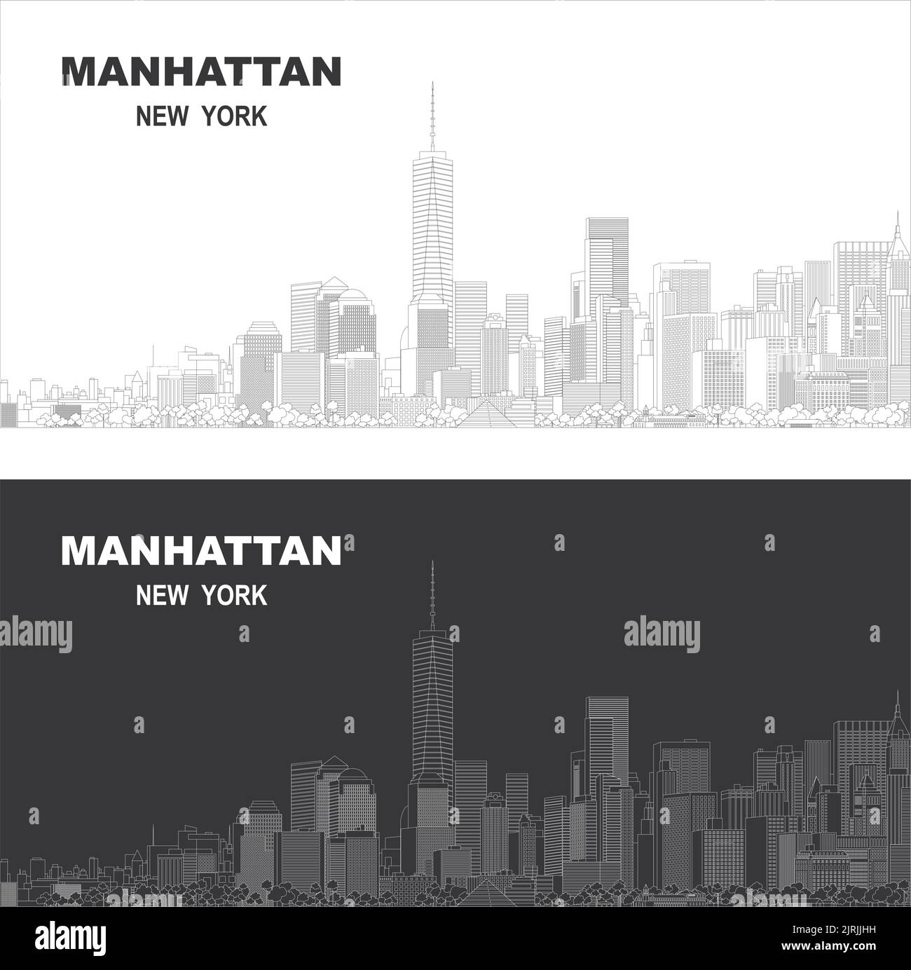 Bearbeitbare Vektorgrafik mit mehreren Ebenen Skyline von Manhattan, New York City, USA Stock Vektor