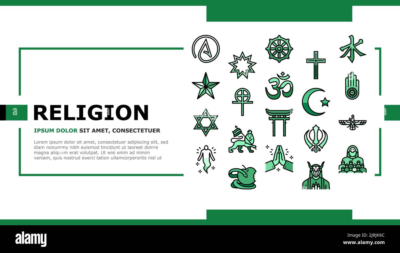 Religion, Gebetskult und Atheismus Landing Header Vektor Stock Vektor