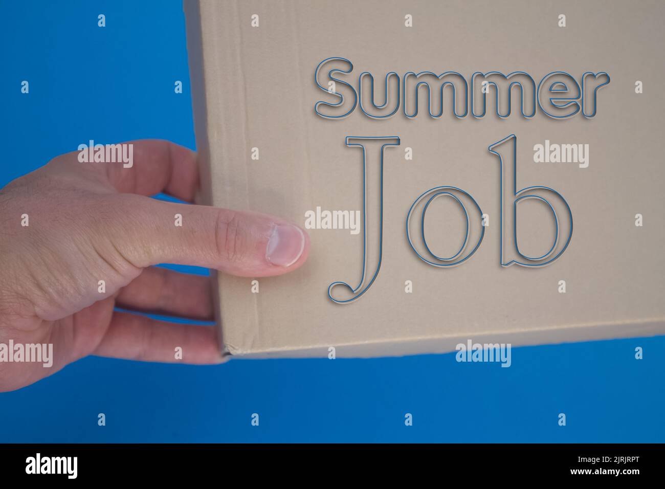 Summer Job Wort mit Karton. Brauner Faltschachtel. Stockfoto
