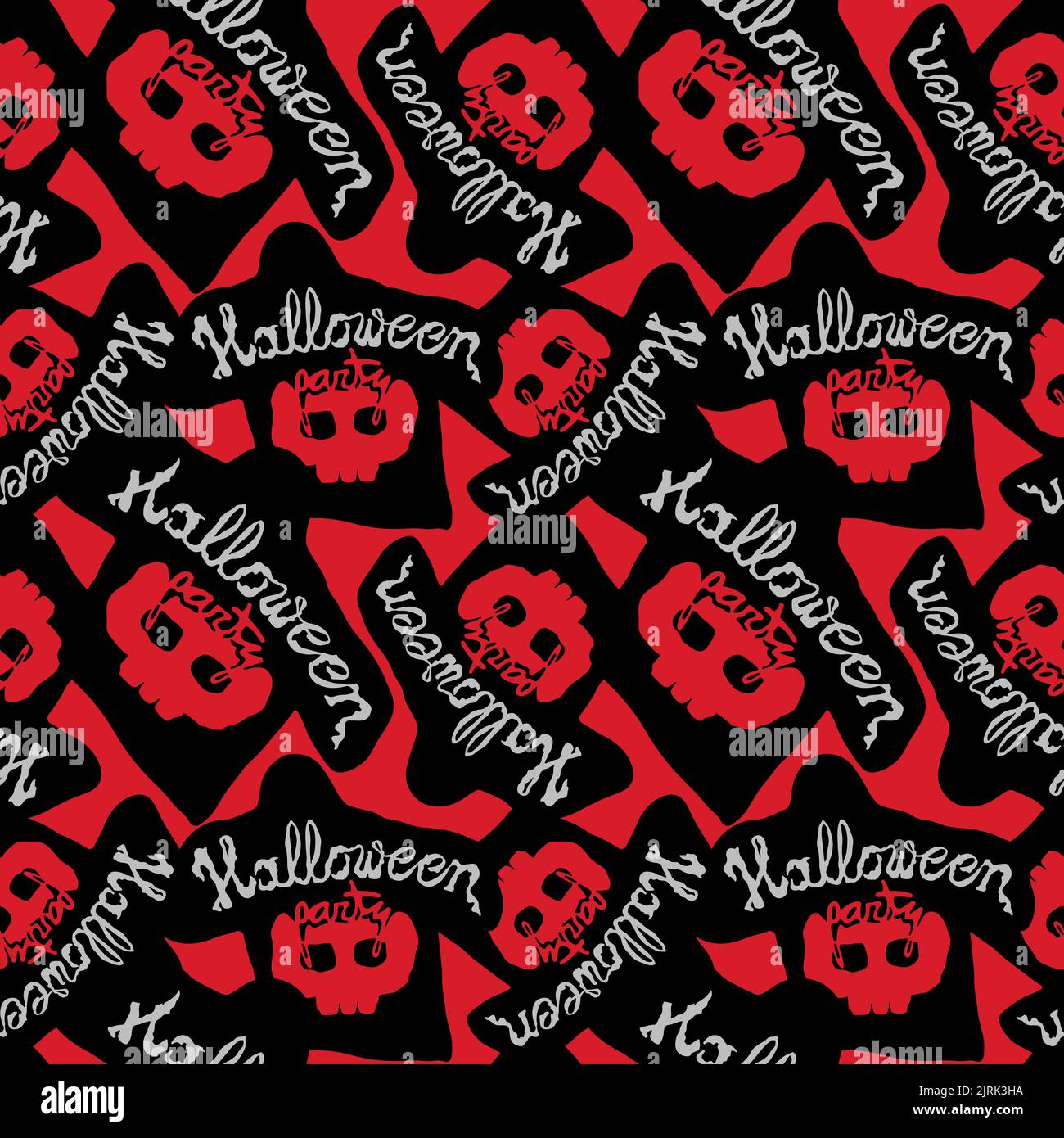 Halloween Party Handschriftzug, schwarz und rot. Nahtloses Muster für Halloween. Stock Vektor