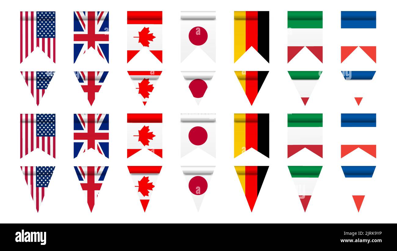 Flaggen der Länder der Big Seven, isoliert auf weißem Hintergrund, Vektorgrafiken. Stock Vektor