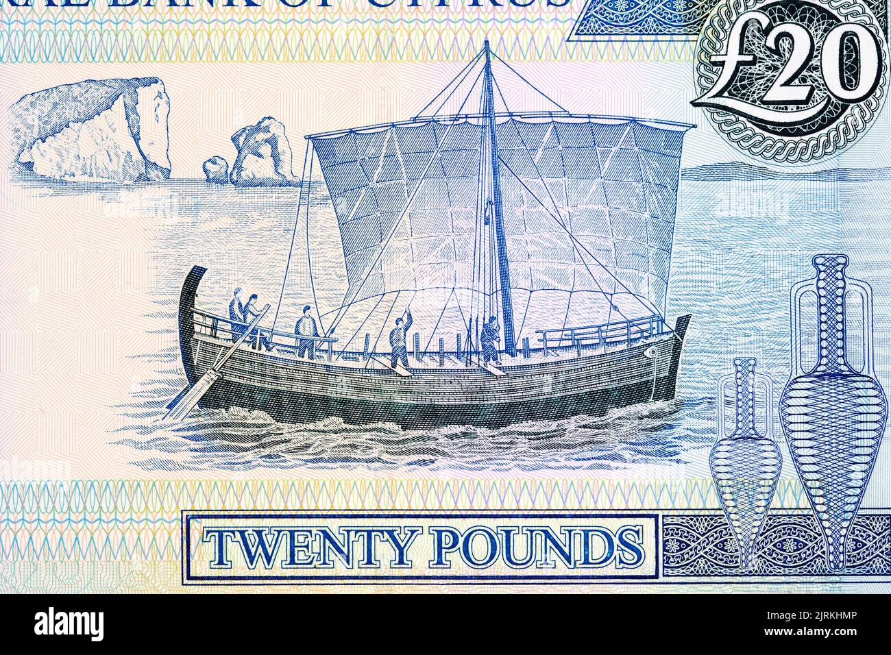 Kyrenia-Boot (4. Jahrhundert v. Chr.), Petra Tou Romiou aus Zypern Geld - Pfund Stockfoto Kyrenia-Boot (4. Jahrhundert v. Chr.), Petra Tou Romiou aus Zypern Geld - Pfund Stockfoto
