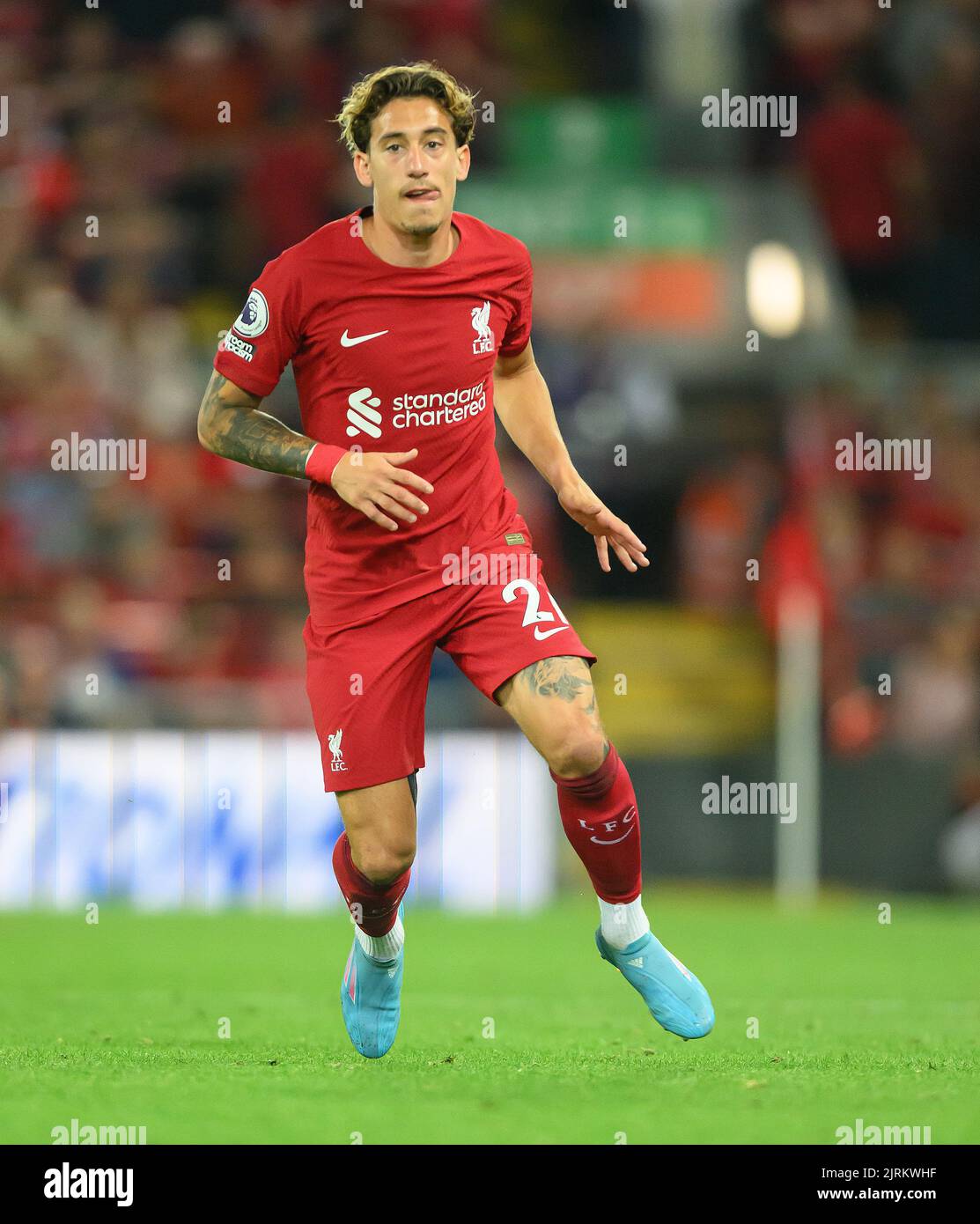 15 Aug 2022 - Liverpool gegen Crystal Palace - Premier League - Anfield Liverpools Kostas Tsimikas während des Premier League-Spiels in Anfield. Picture : Mark Pain / Alamy Live News Stockfoto