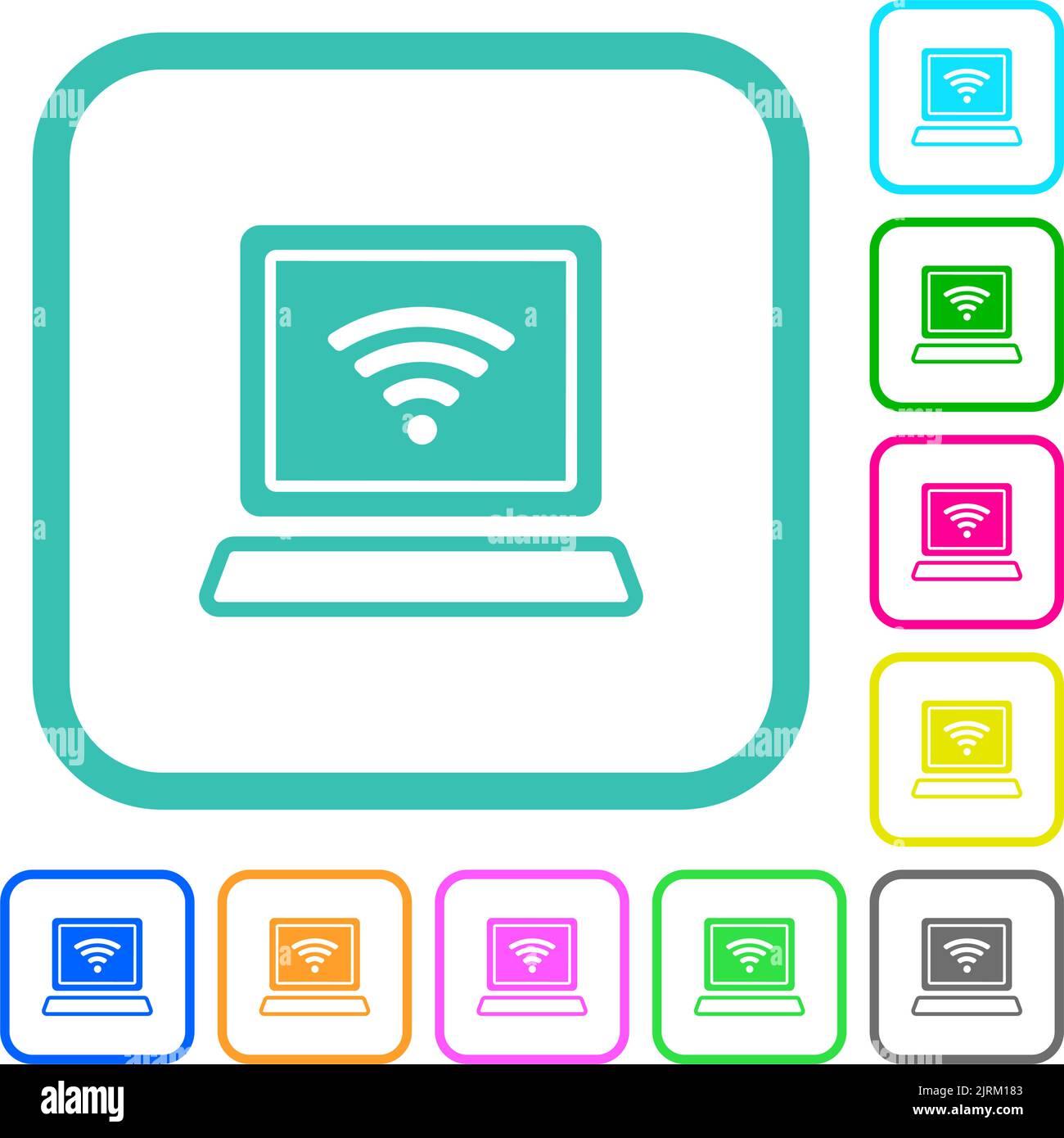 Laptop-Computer mit Wireless-Symbol wechseln sich mit farbigen flachen ...