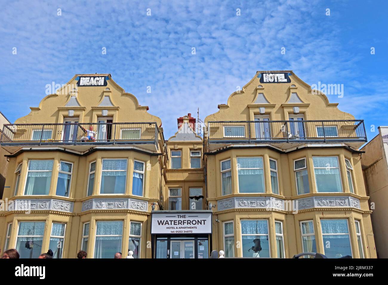 The Waterfront Beach Hotel and Apartments, 453-459 , Promenade, Blackpool , Lancs, ENGLAND, GROSSBRITANNIEN, FY4 1AR Stockfoto