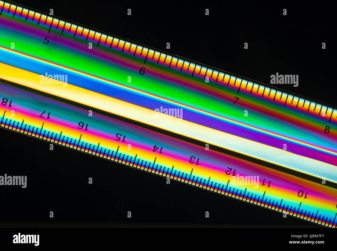 Poliertes Lineal mit Photoelastizität Stockfoto