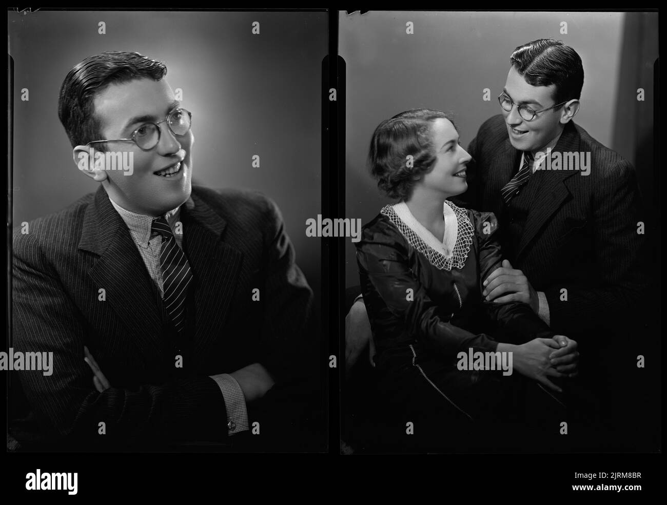 Vivienne Tait und Selwyn Toogour: Werbefoto für das Hörspiel „One man's Family“, 1937, Wellington, von Spencer Digby Studios. Spencer Digby / Ronald D Woolf Collection. Geschenk von Ronald Woolf, 1975. Stockfoto
