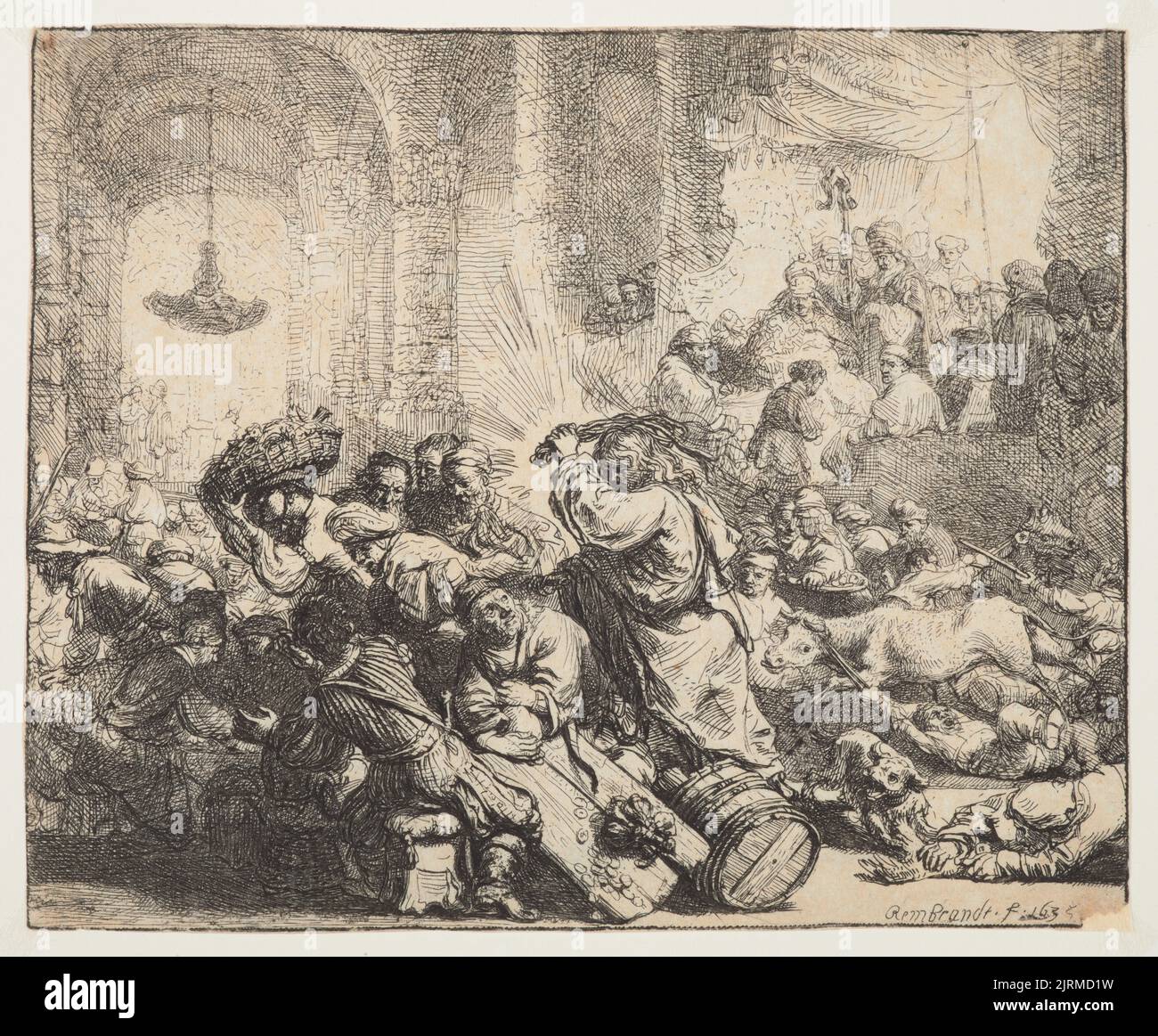 Christus treibt die Geldwechsler aus dem Tempel., 1635, Niederlande, von Rembrandt van Rijn. Geschenk von Sir John Ilott, 1952. Stockfoto