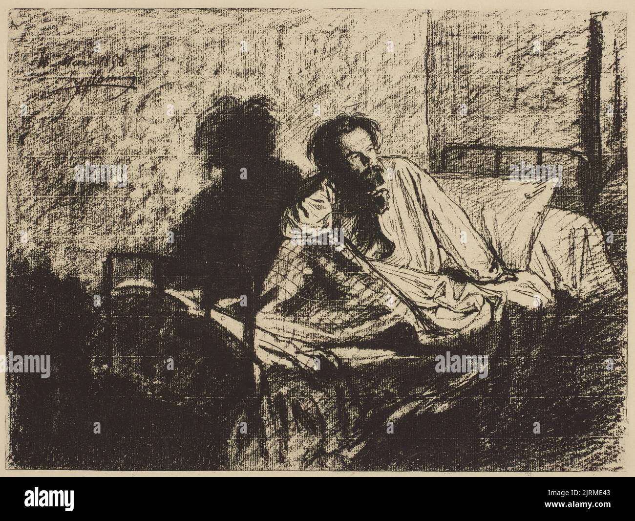 Porträt von Charles Meryon auf seinem Krankenbett., 1858, Frankreich, von Léopold Flameng. Geschenk von Sir John Ilott, 1962. Stockfoto