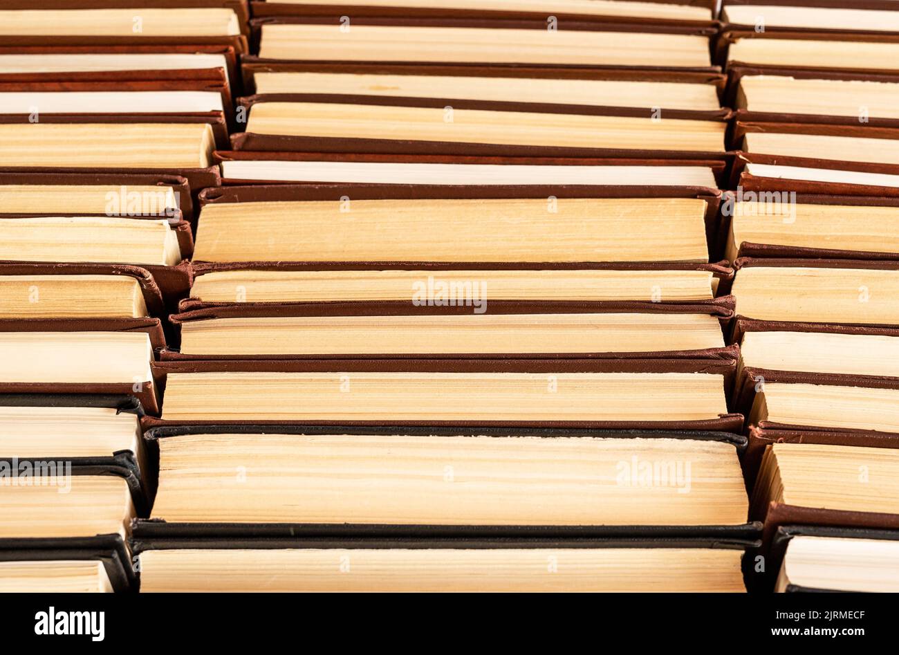 Hardcover Bücher Stapel in der Bibliothek, Buchhandlung. Lesen, Studienkonzept. Bookworm Lifestyle. Hochwertige Fotos Stockfoto