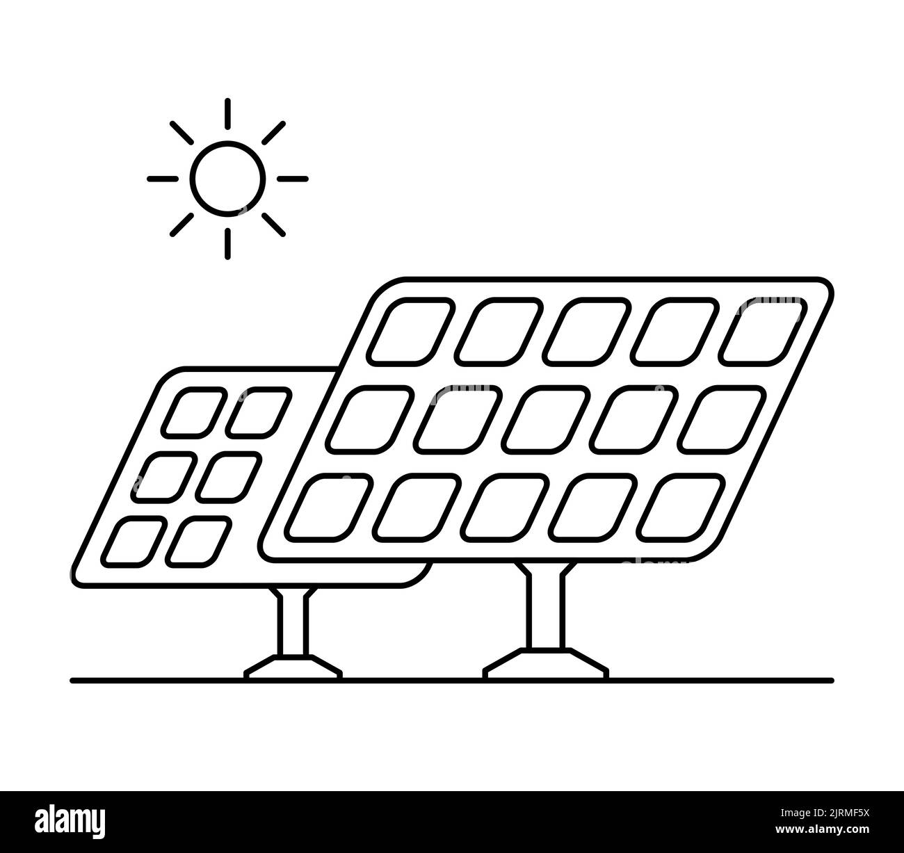 Solarkraftwerk. Line Art grüne Energie. Stock Vektor