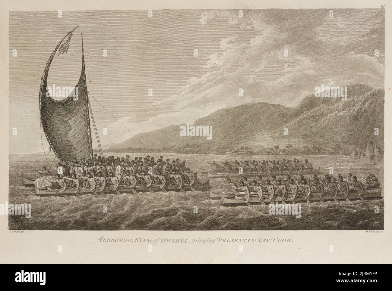 Tereoboo, König von Owyhee, bringt Geschenke an Cap.J Cook. Platte 61. Aus dem Buch: Folio of Plates to Captain Cook's Voyages, 1784, von John Webber, Benjamin Pouncy. Geschenk von Charles Rooking Carter. Stockfoto
