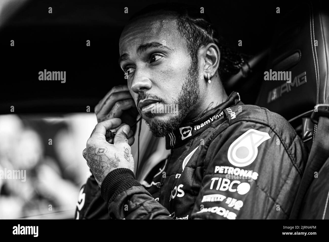 HAMILTON Lewis (gbr), Mercedes AMG F1 Team W13, Portrait während des Formel 1 Rolex Grand Prix von Belgien 2022, 14. Lauf der FIA Formel 1 Weltmeisterschaft 2022 vom 26. Bis 28. August 2022 auf dem Circuit de Spa-Francorchamps, in Francorchamps, Belgien - Foto: Julien Delfosse / Dppi/DPPI/LiveMedia Stockfoto