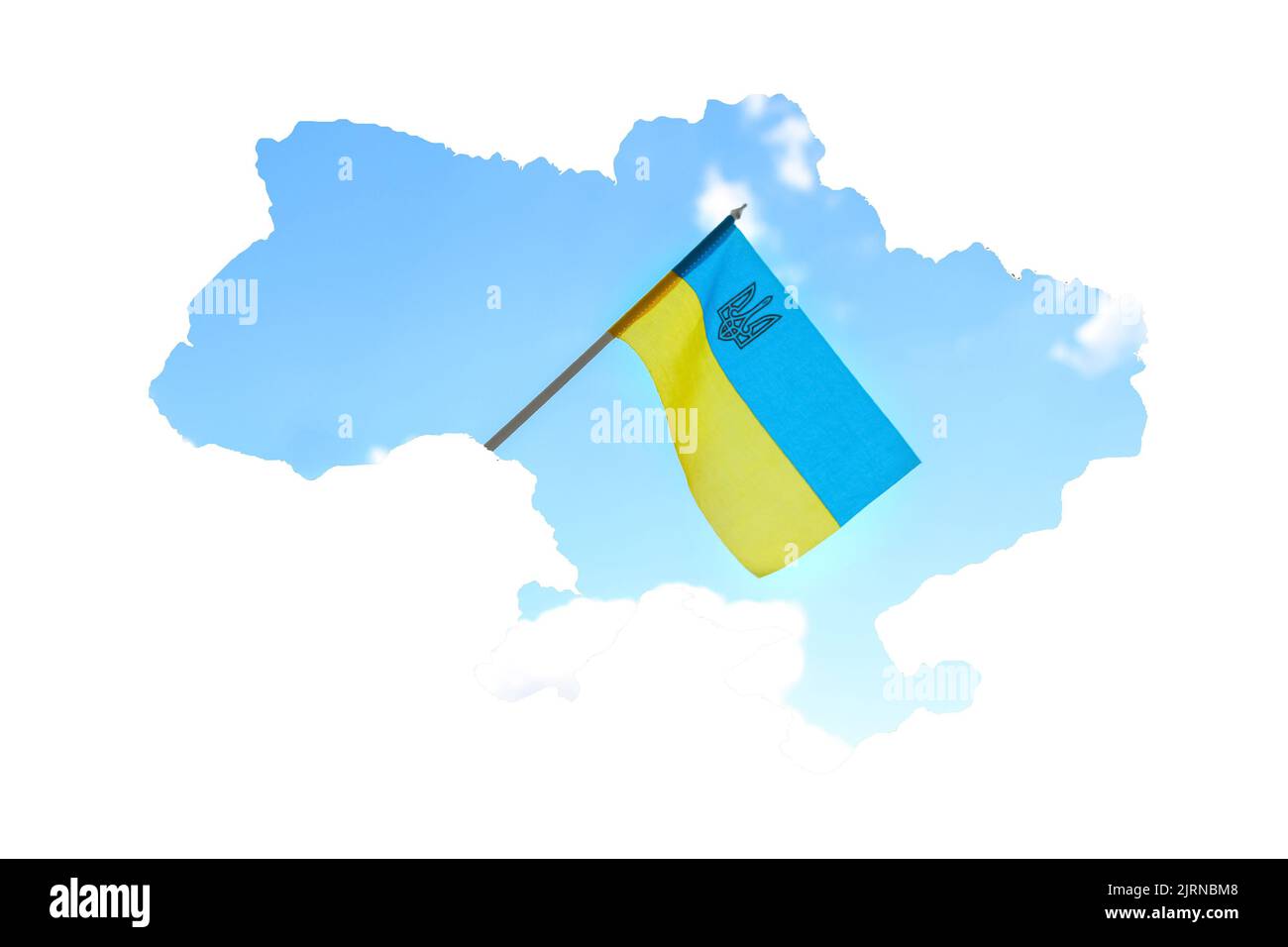 Unschärfe-Flagge der Ukraine. Großes nationales Symbol flattert auf weißem Hintergrund. Unterstützen und helfen Ukraine, Unabhängigkeitstag, Nationalfeiertag. Stockfoto