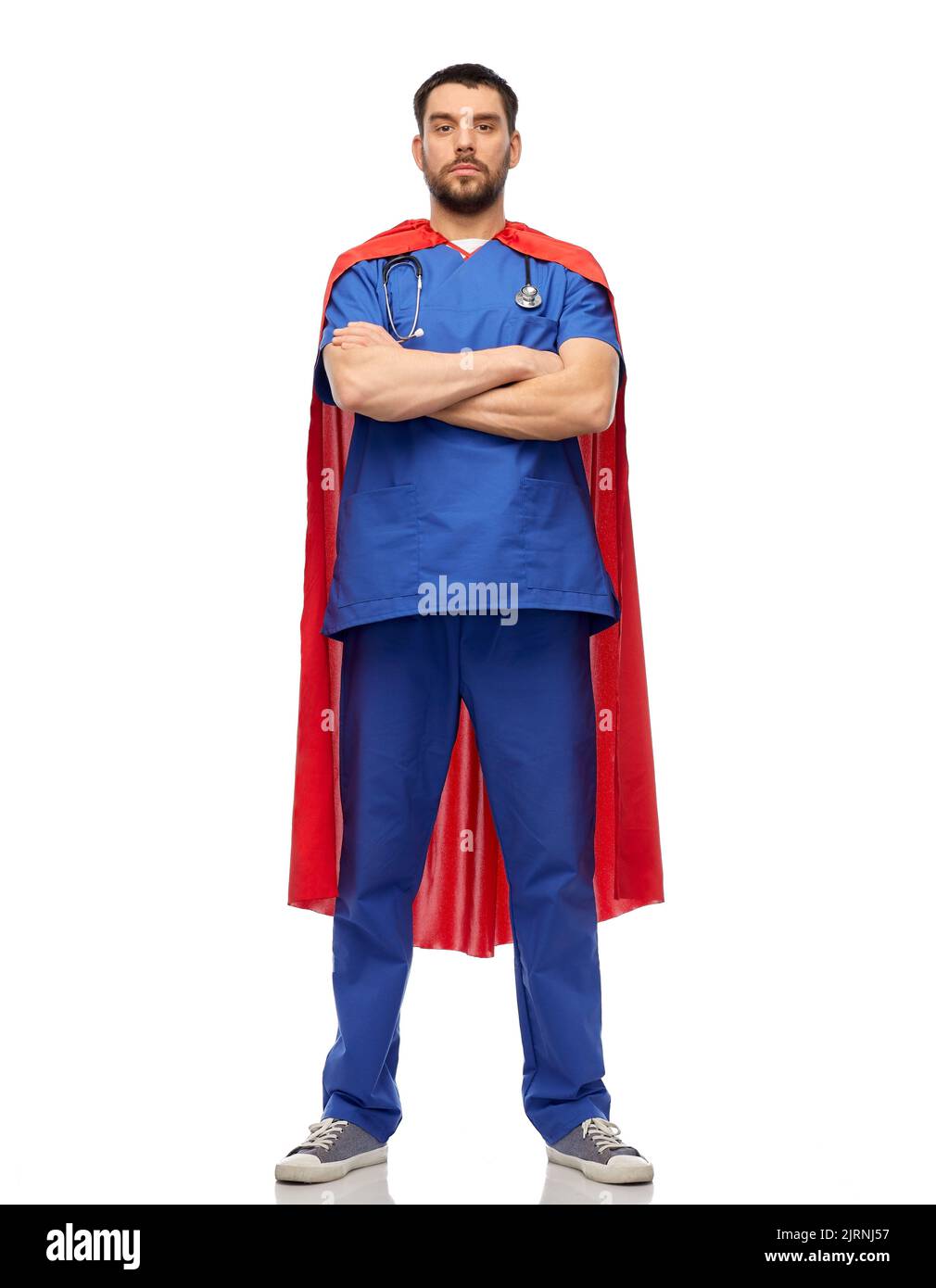 Arzt oder Krankenschwester in Superhelden Umhang Stockfoto