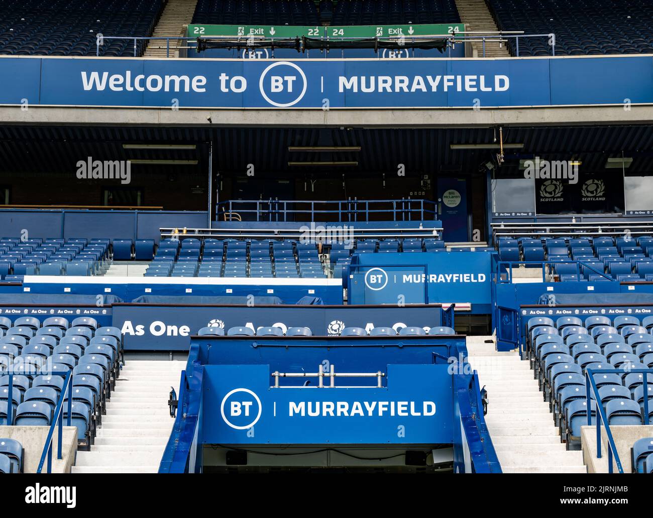 Sitzstände im BT Murrayfield Rugby Ground Stadium, Edinburgh, Schottland, Großbritannien Stockfoto
