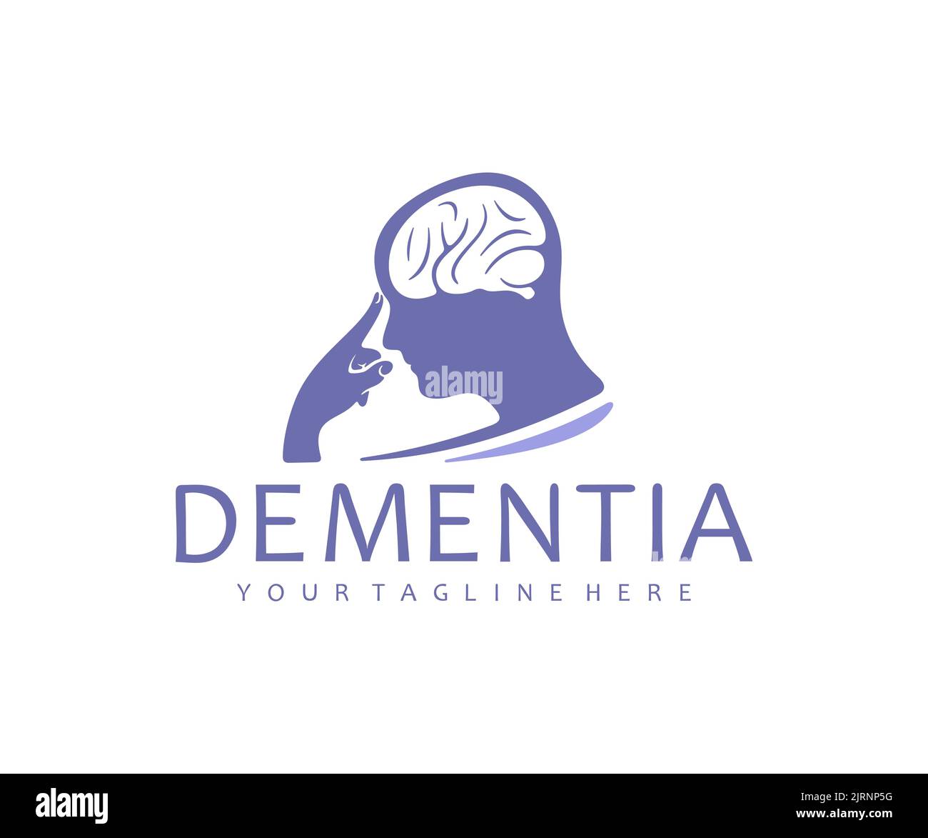 Demenz, menschlicher Kopf mit Gehirn, psychische Gesundheit, Logo-Design. Gesundheitsversorgung, psychologische Hilfe, Psychiatrie, Depression und Therapie, Vektordesign Stock Vektor