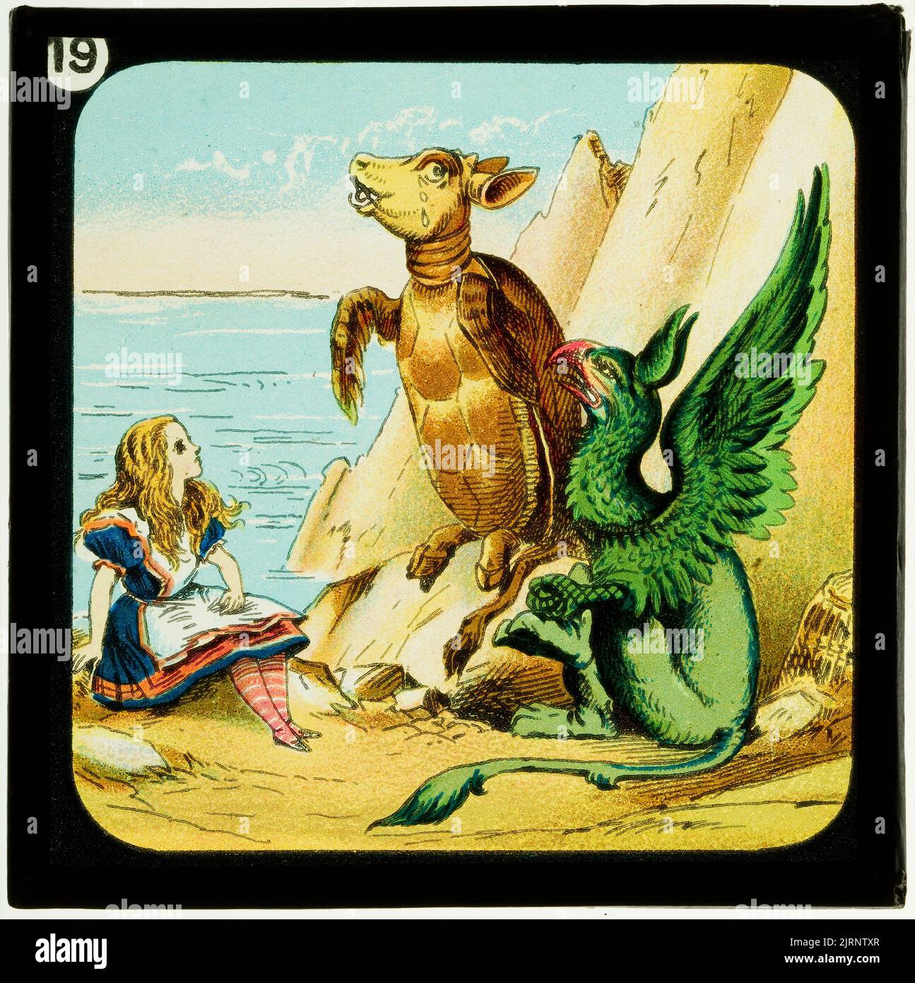 Alice im Wunderland (Teil 3), die die Tarts Stahl: Sehr bald stiessen sie auf einen Gryphon, um 1900, London, von W. Butcher & Sons, Sir John Tenniel. Stockfoto