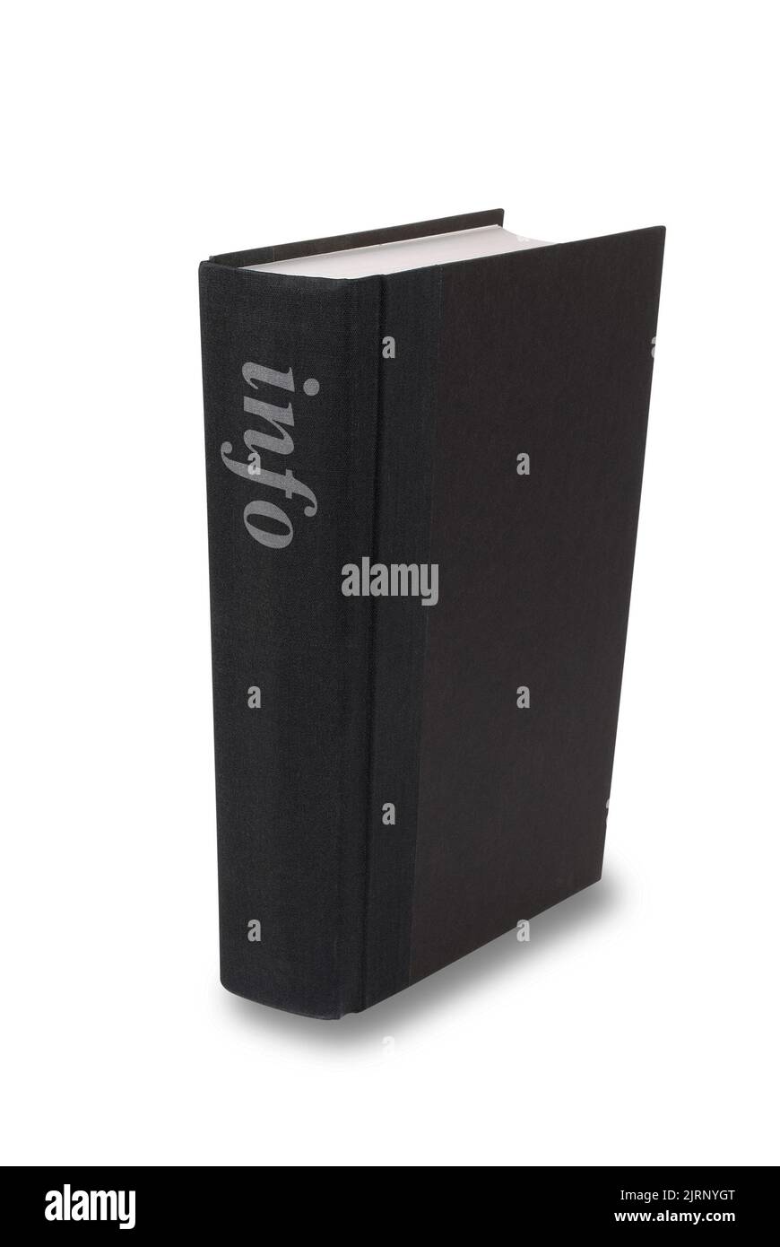 Ein schwarzes Buch mit dem Wort Info auf der Wirbelsäule. Isoliert auf Weiß mit Wegausschnitt Stockfoto