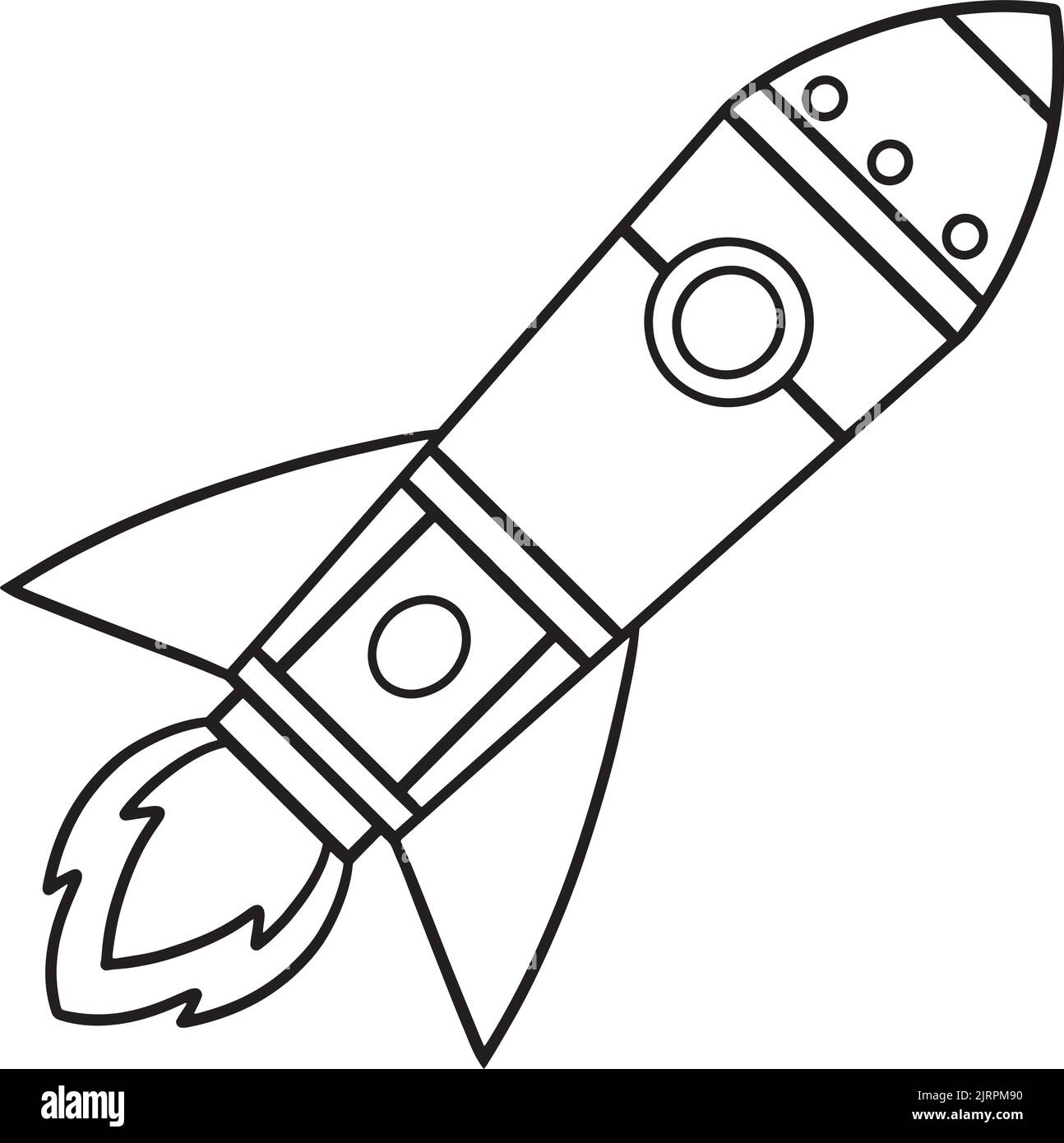 Raketenschiff isolierte Malseite für Kinder Stock Vektor