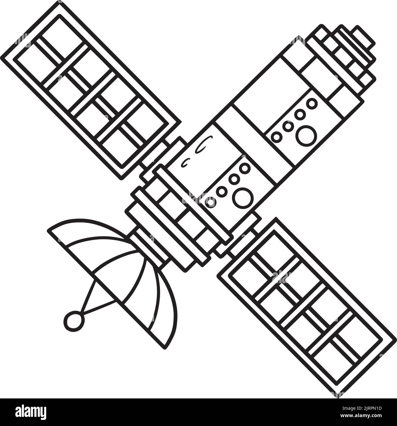 Space Satellite Isolated Coloring Page für Kinder Stock Vektor