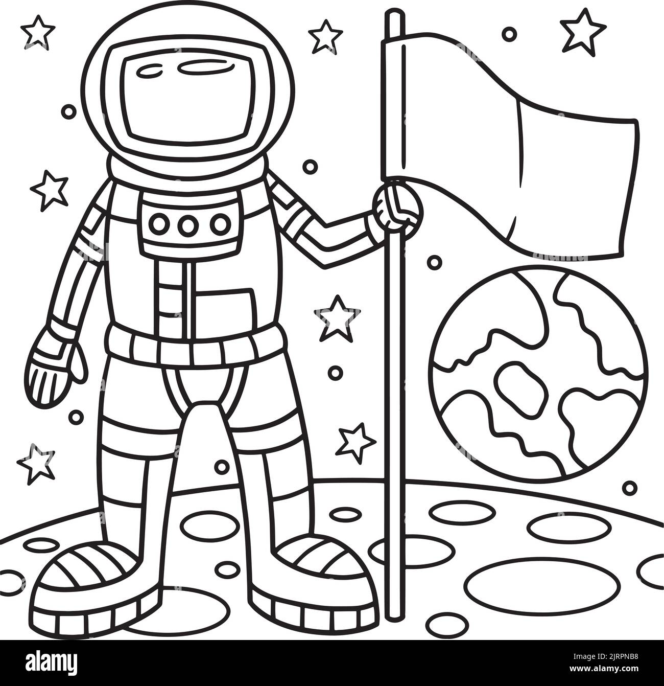 Astronaut hält eine Flagge Malseite für Kinder Stock Vektor