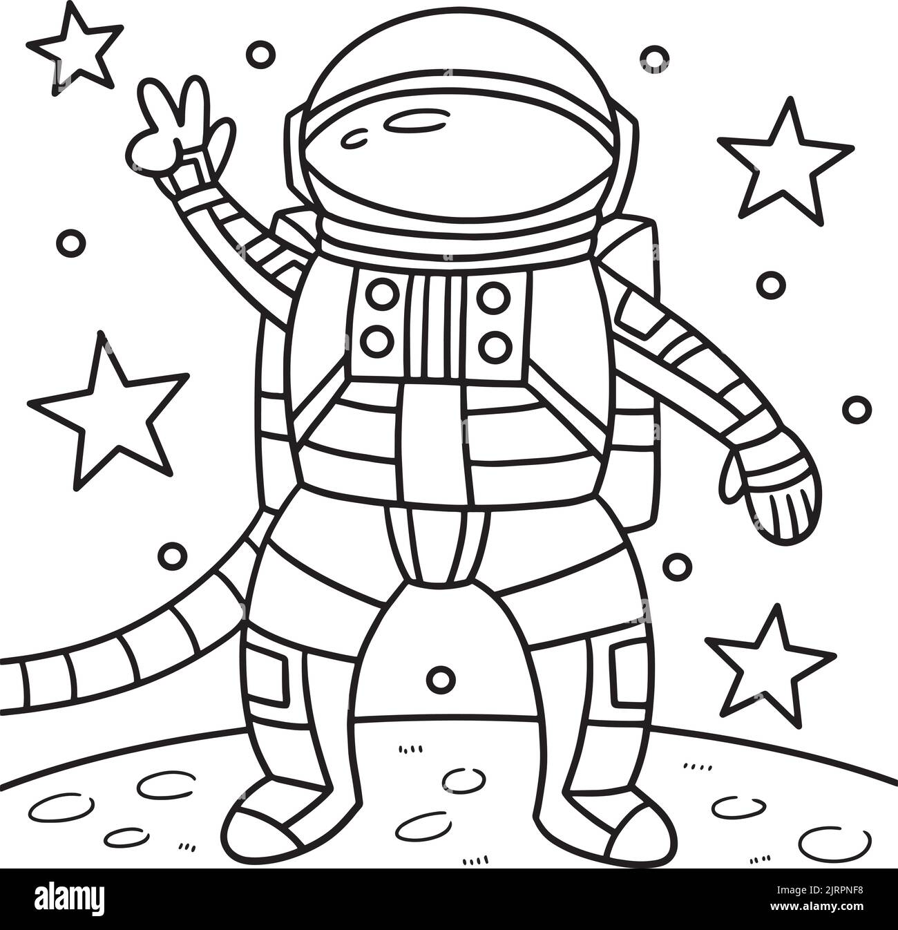 Astronaut Peace Sign Malseite für Kinder Stock Vektor