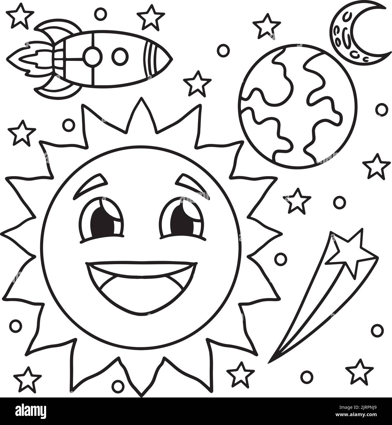 Happy Sun in Space Malvorlagen für Kinder Stock Vektor