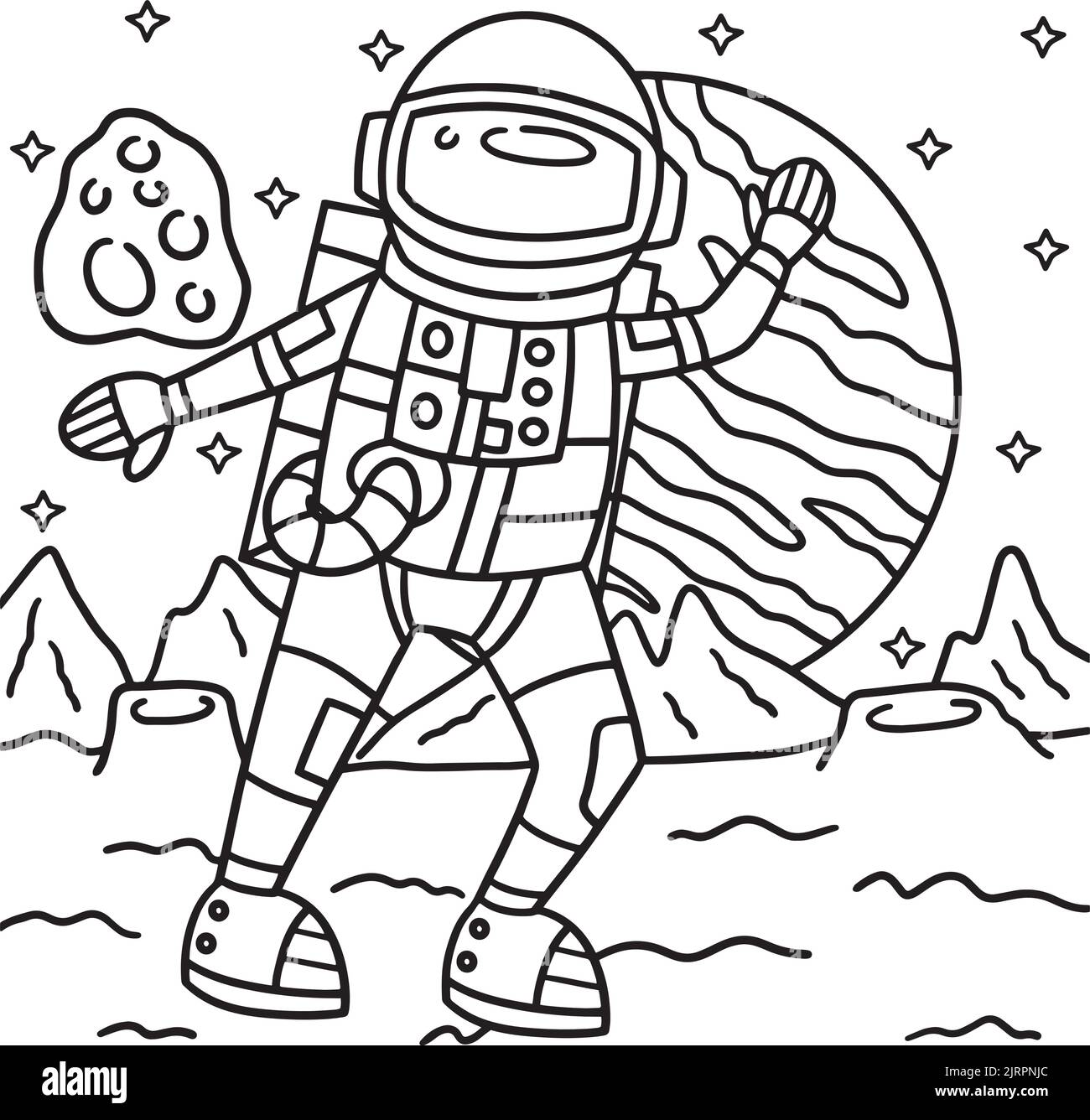Astronaut im Weltraum Malseite für Kinder Stock Vektor