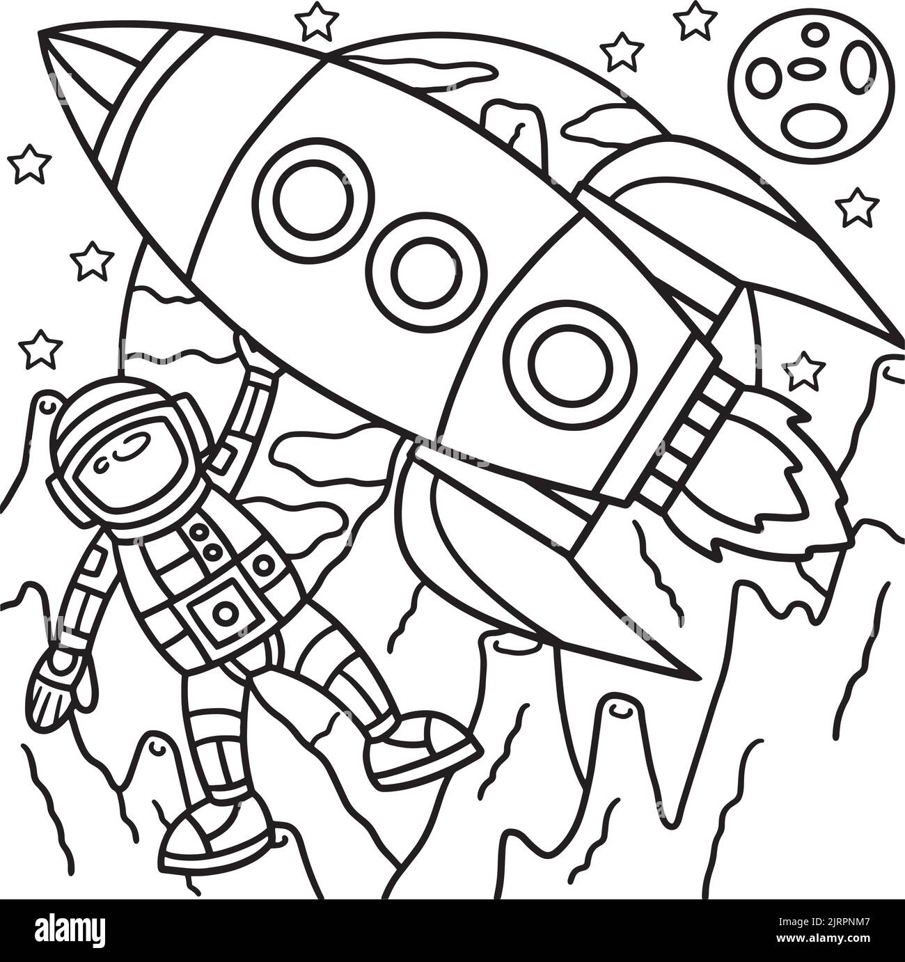 Astronaut Space Rocket Ship Coloring Page für Kinder Stock Vektor