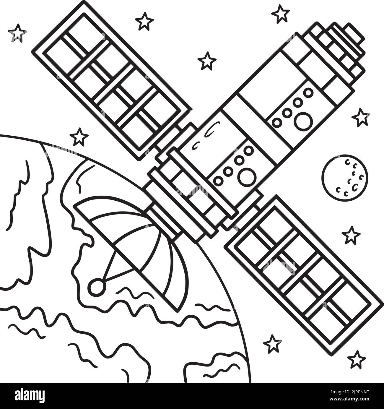 Space Satellite Coloring Page für Kinder Stock Vektor