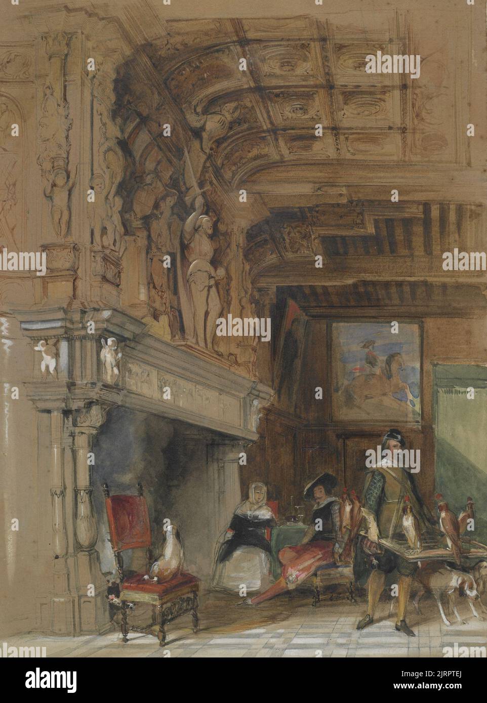 Ein altes englisches Herrenhaus in den Tagen des Falkens, England, von George Cattermole. Schenkung von Archdeacon F.H.D. Smythe, 1957. Stockfoto