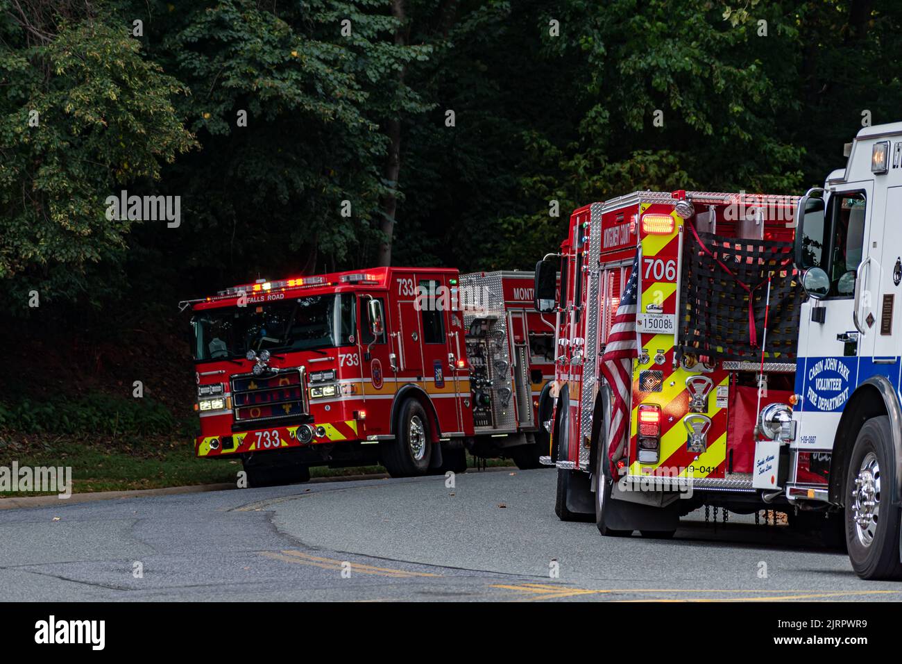 Montgomery County, Maryland, Feuerschutzanlage in der Nähe eines Hochhausbrands in North Bethesda. Stockfoto