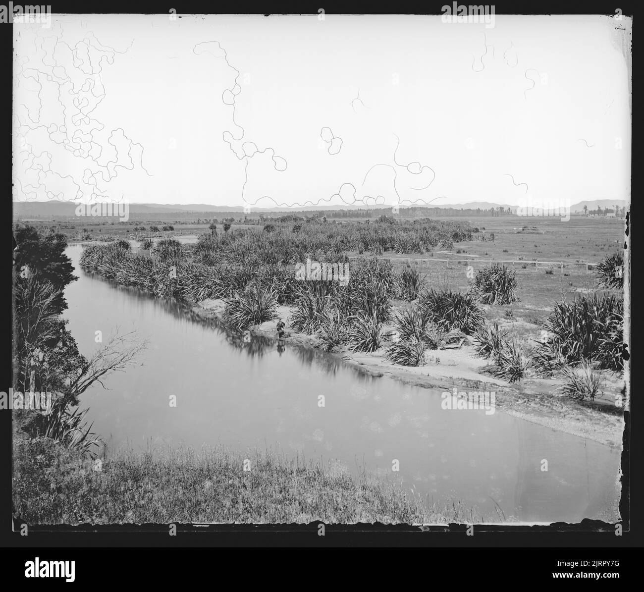 Wairarapa Plains und Waipoua River vom Opaki Ridge, Masterton, NZ, um 1875, Masterton, Von James Bragge. Stockfoto