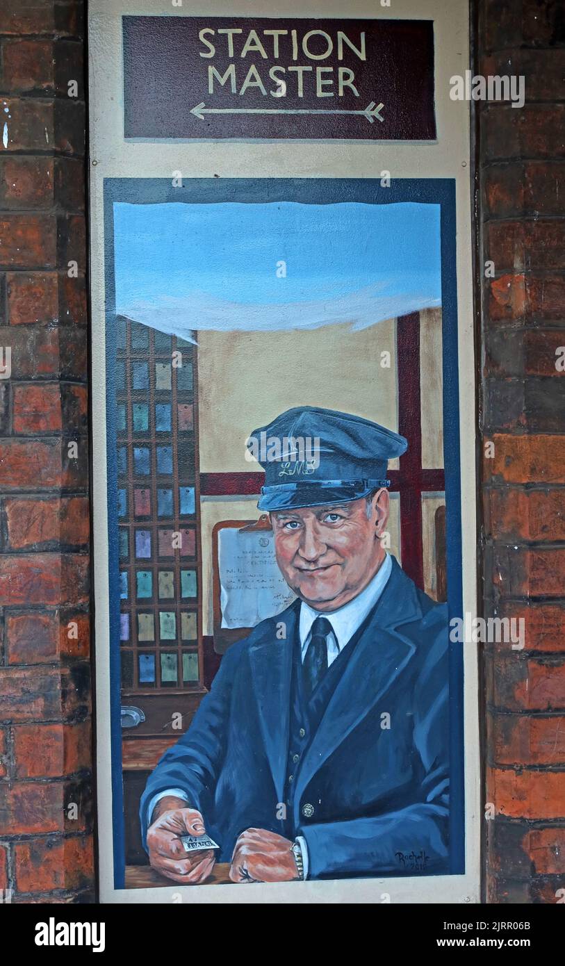 Bahnhof Padgate Bahnsteig Bahnhofsmeister 3D Art (Nordzüge), Bahnhof Rd South, Padgate, Warrington, Cäshire, ENGLAND, GROSSBRITANNIEN, WA2 0QS Stockfoto