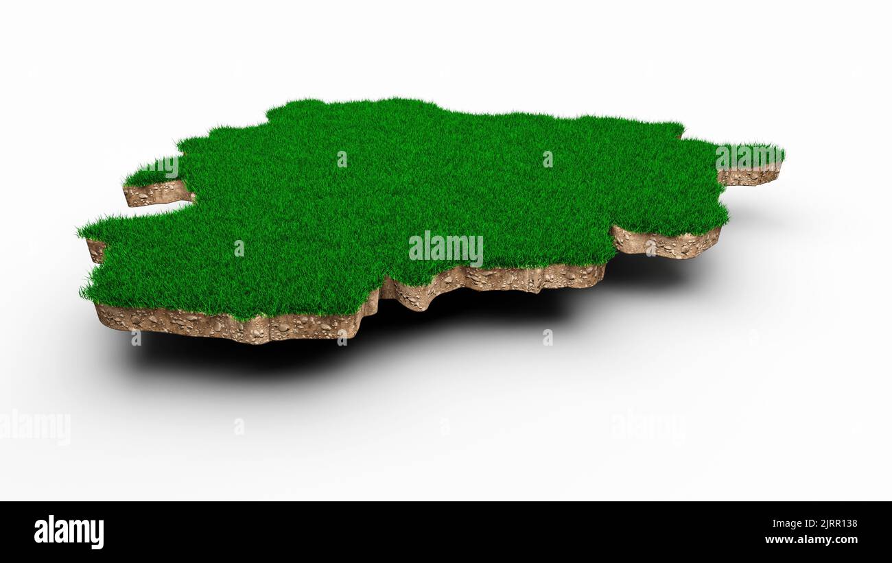 Eine Darstellung des geologischen Querschnitts der Andorra-Karte im Jahr 3D mit grünem Gras Stockfoto