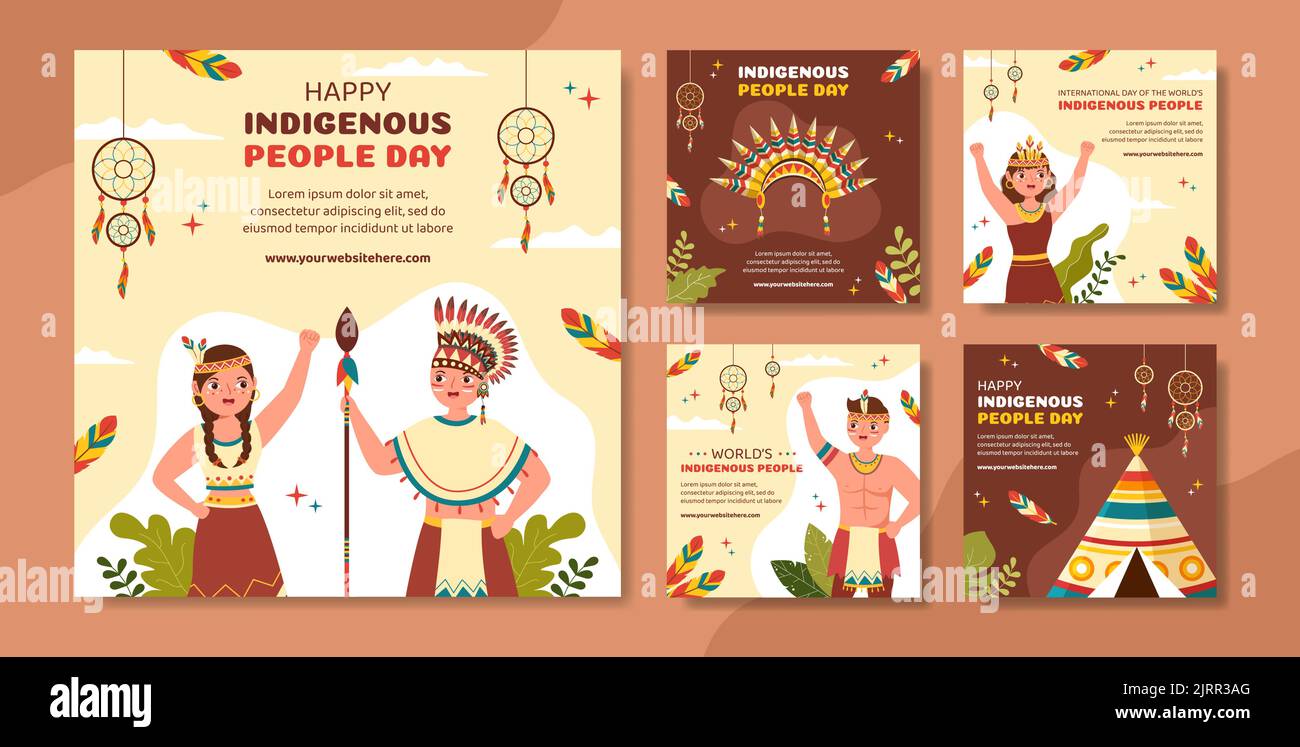 Welt Tag Der Indigenen Völker Social Media Post Template Handgezeichnete Cartoon Flache Illustration Stock Vektor