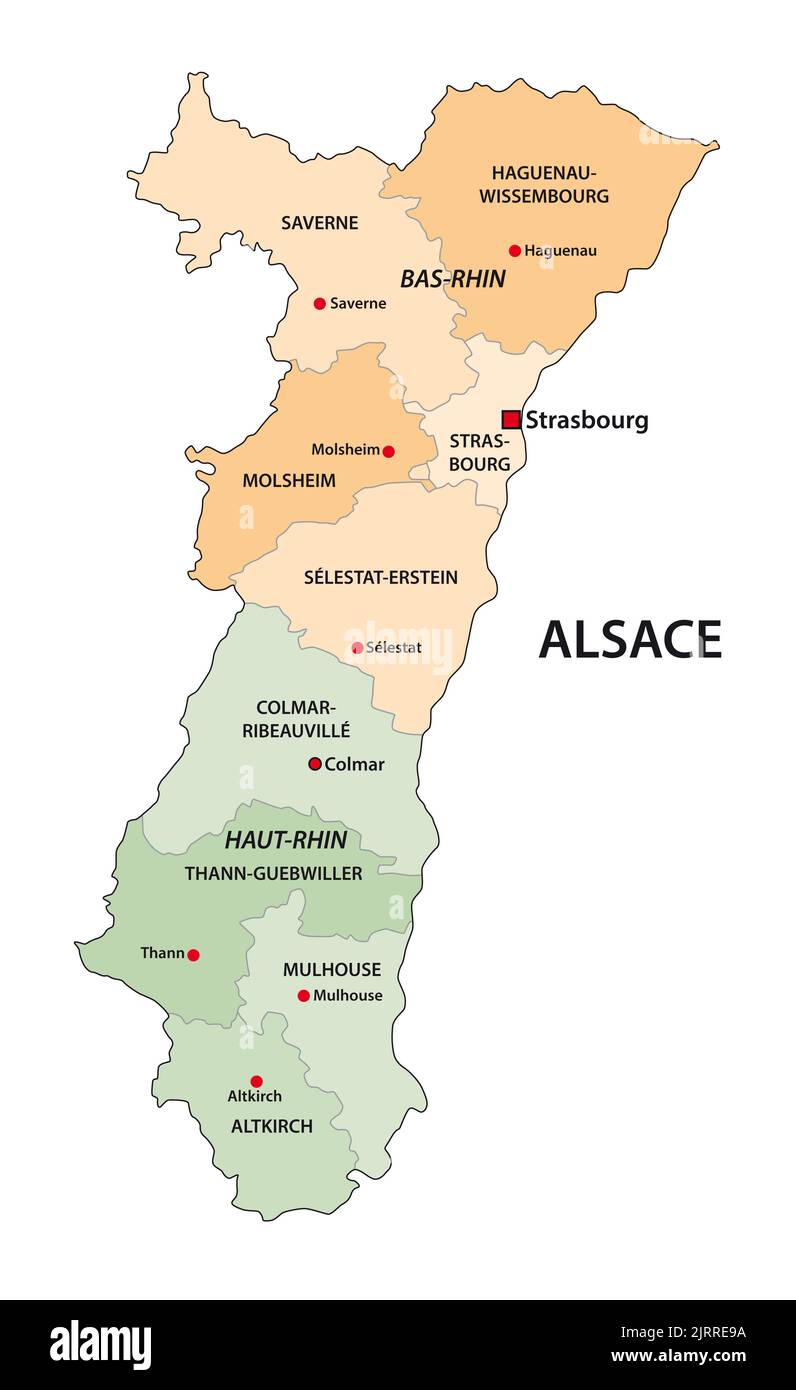 Verwaltungskarte der französischen Kulturregion Elsass Stockfoto