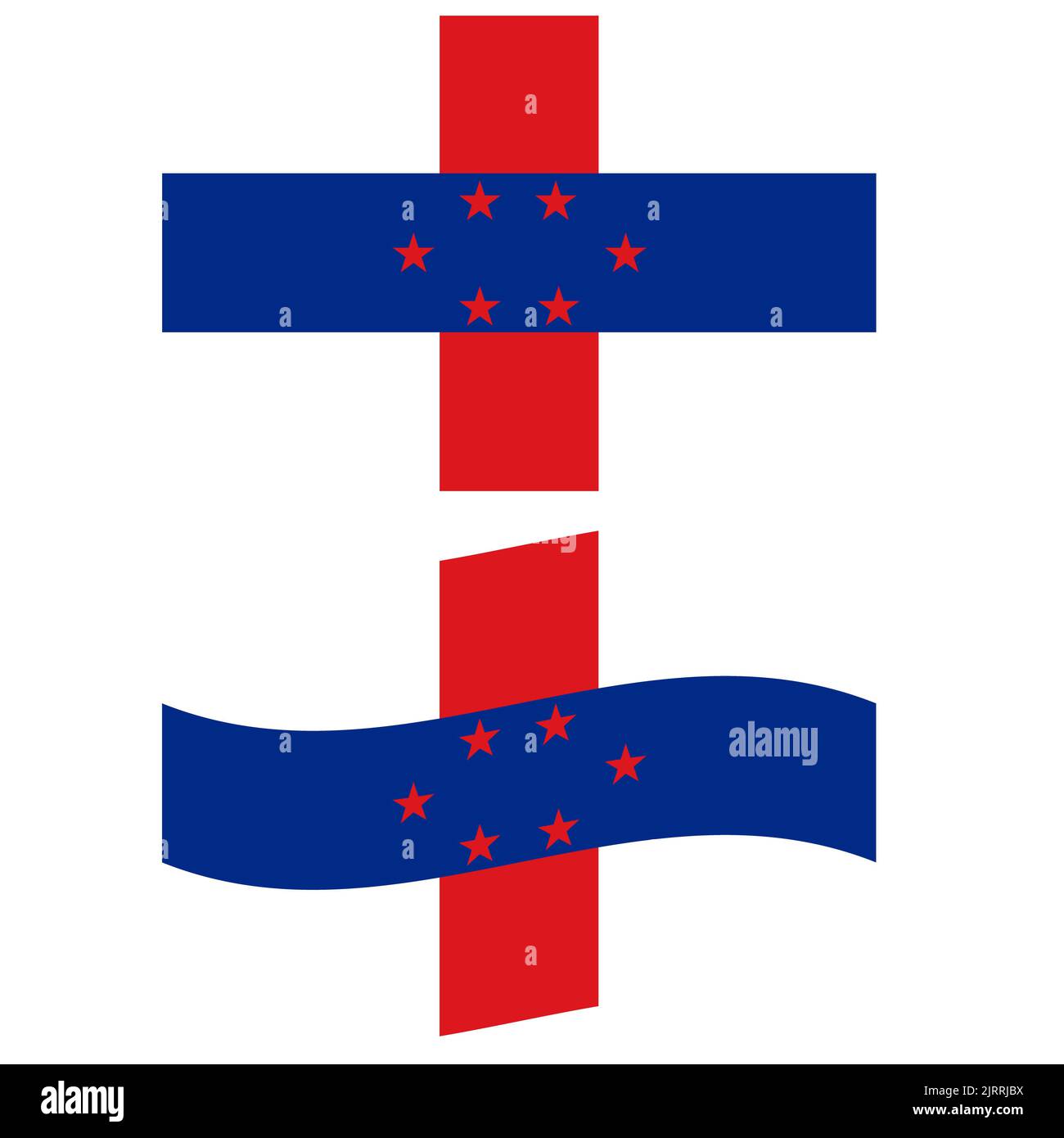 Flagge des karibischen Staates. Flagge der Niederländischen Antillen. Niederländische Antillen Insel winkende Flagge. Flacher Stil. Stockfoto