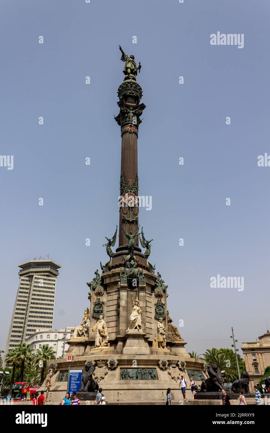 Eine Aufnahme des Colon (Columbus)-Denkmals in Barcelona, Spanien Stockfoto