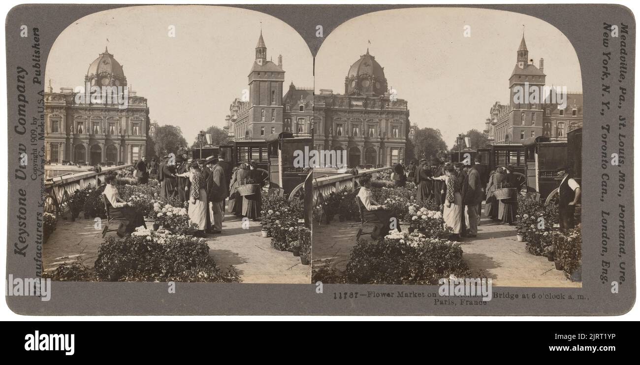 Blumenmarkt auf der St Micheal's Bridge um 6 Uhr, Paris, Frankreich, 1909, Paris, Von Keystone View Company. Stockfoto