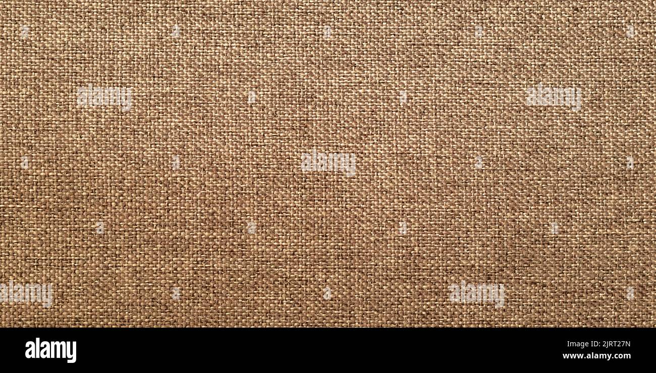 Raue Quappen-Textur, grobes Leinentuch, dunkelbraun gewebte rustikale Absackung. Natürliche hessische Jute, beige Textilstruktur. Muster in Leinenqualität. Gewinde Stockfoto