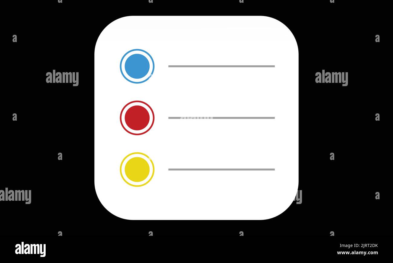 Apple Reminders Anwendungslogo auf schwarzem Hintergrundrauschwerk. Anwendung wird verwendet, um etwas sofort zu erinnern. Stock Vektor