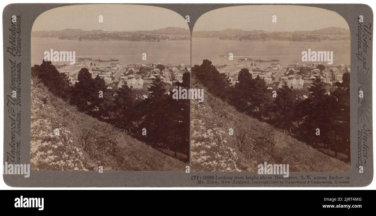 Blick von Devonport auf den Mount Eden, 1908, Auckland, Hersteller unbekannt. Stockfoto